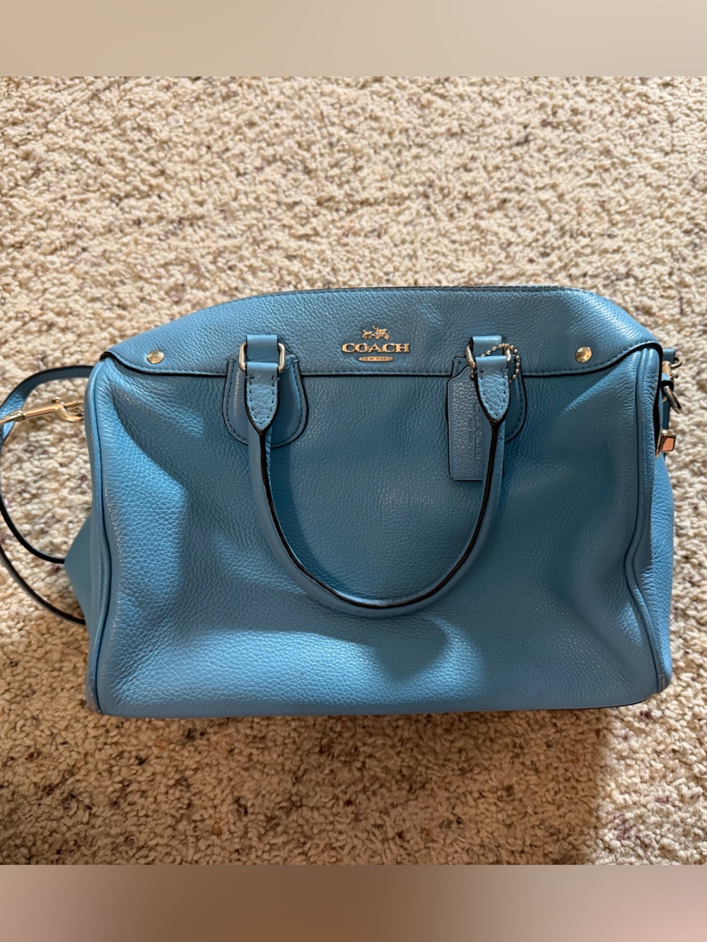 Coach Pebbled Leather Satchel in Teal Blue